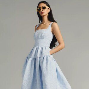 Blue Hunter Bell Tiered Jacquard Dress